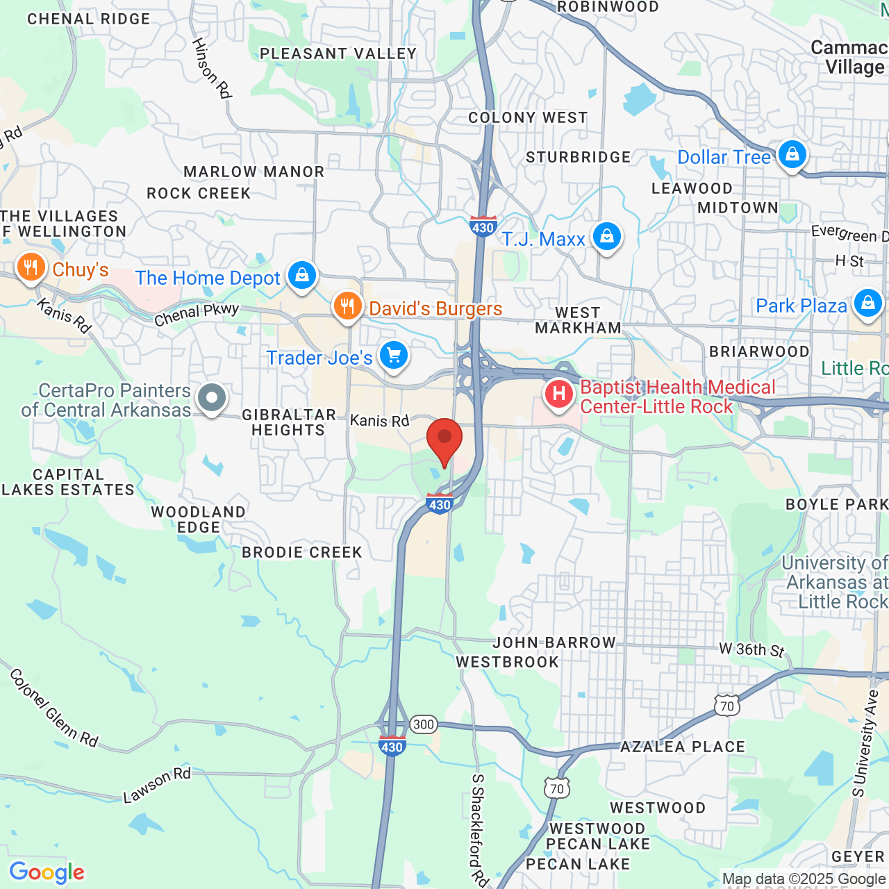 Google map image of our location in 10801 Executive Center Dr Little Rock, AR